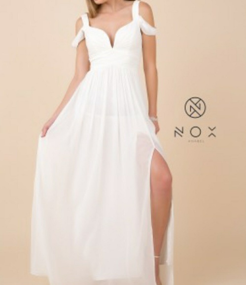 WHITE BURGUNDY BLUE OFF SHOULDER EVENING DRESS - Picture 4 of 7